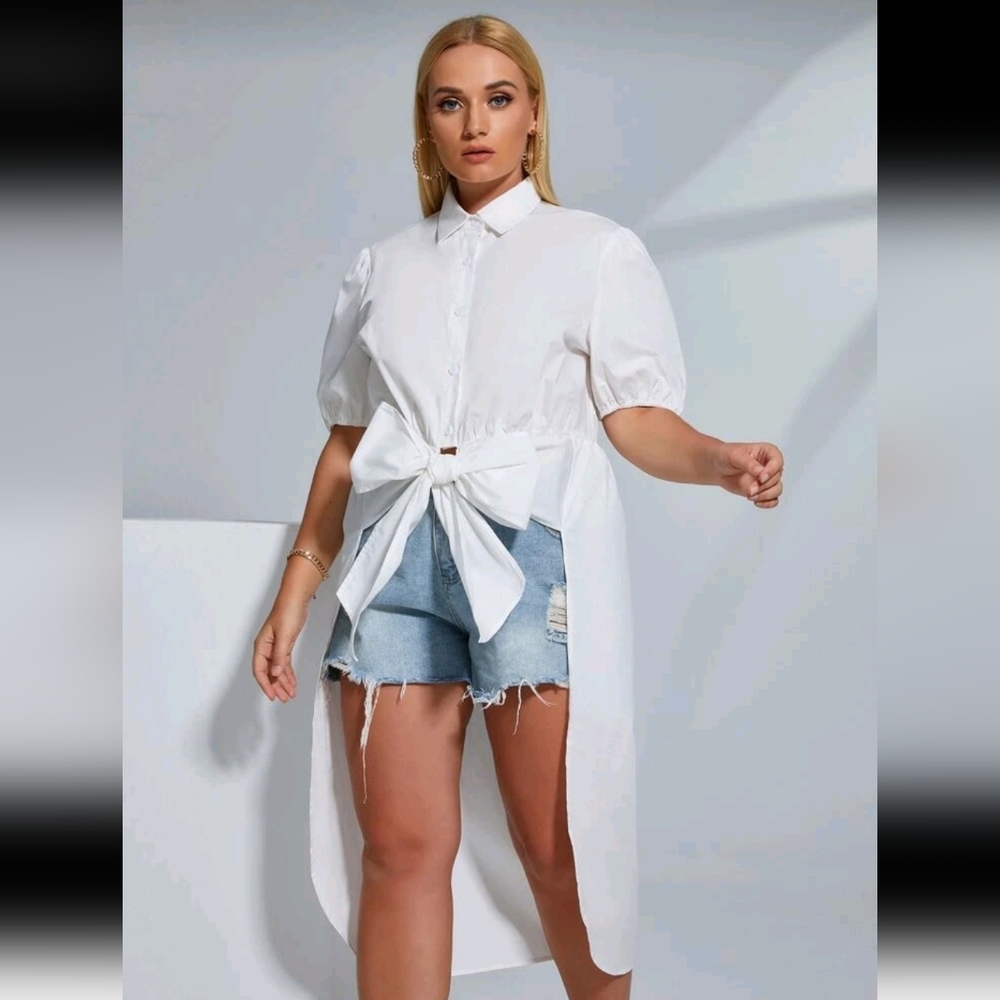NEW Plus Size Hi-Lo Cotton Blouse w/attached belt.